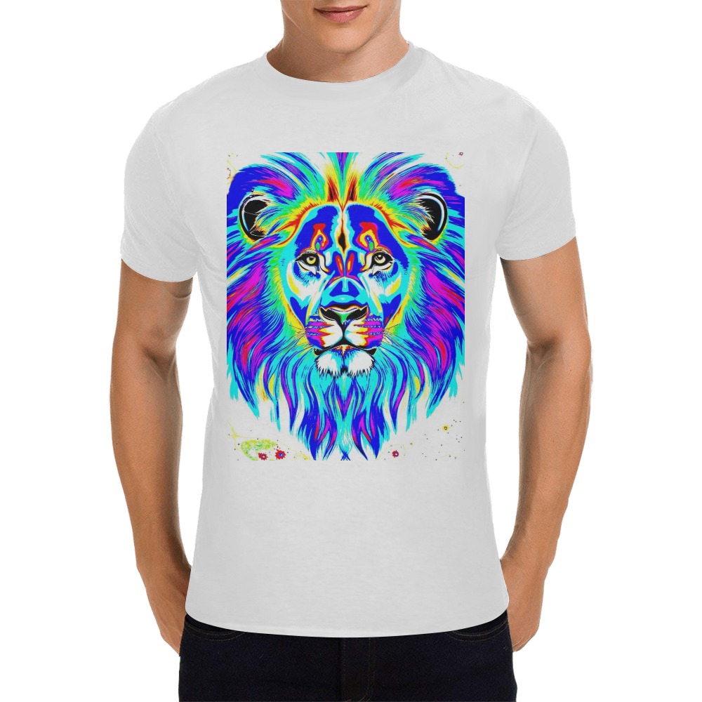 The Lion Blue Rainbow Men's T-Shirt in USA Size (Front Printing Only)