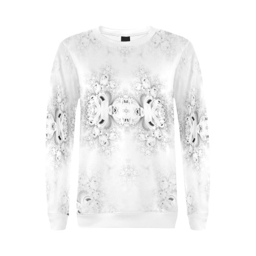 Snowy Winter White Frost Fractal All Over Print Crewneck Sweatshirt for Women (Model H18)