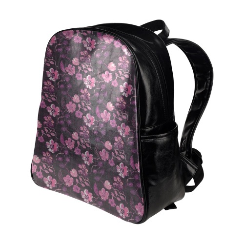 Pink-Purple Floral Vintage Multi-Pockets Backpack (Model 1636)