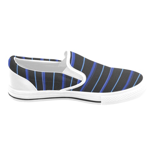 Classic Blue Stripes on Black Women's Unusual Slip-on Canvas Shoes (Model 019)