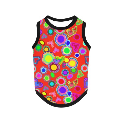 Groovy Hearts and Flowers Red All Over Print Pet Tank Top