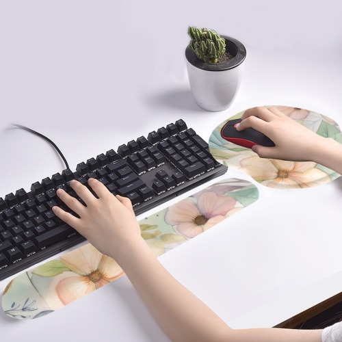 Watercolor Floral 1 Keyboard Mouse Pad Set with Wrist Rest Support