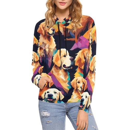 Awesome artsy pattern of golden retriever dogs. All Over Print Hoodie for Women (USA Size) (Model H13)