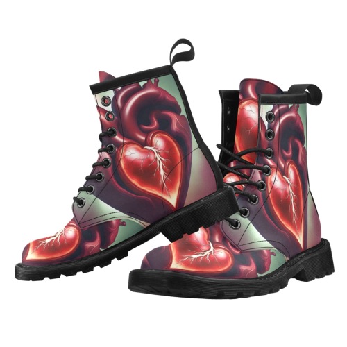 Design a wicked heart coming apart dark red with veins Men's PU Leather Martin Boots (Model 402H)