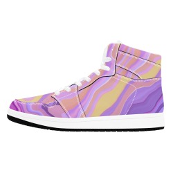 Violet and yellow waves-709 Men's High Top Sneakers (Model 20042)