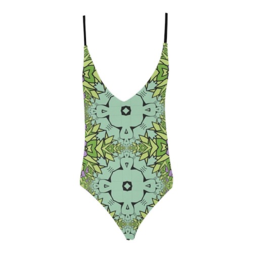 Fractoberry Fractal Pattern 000185SLBPS Sexy Lacing Backless One-Piece Swimsuit (Model S10)