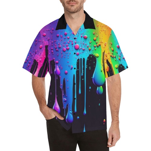 Neon Paint Drips 7 Hawaiian Shirt with Merged Design (Model T58)