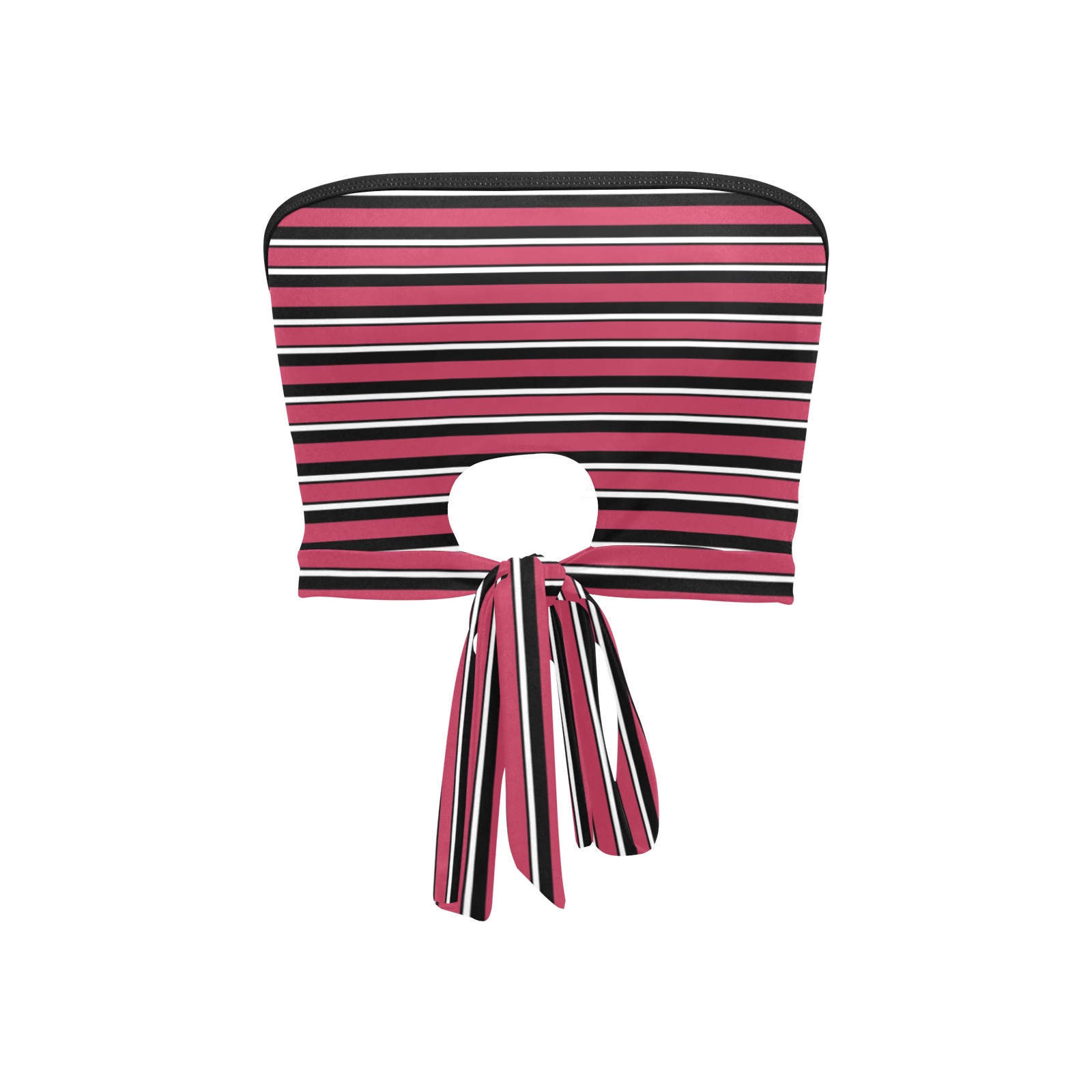 Magenta, Black and White Stripes Women's Tie Bandeau Top (Model T66)