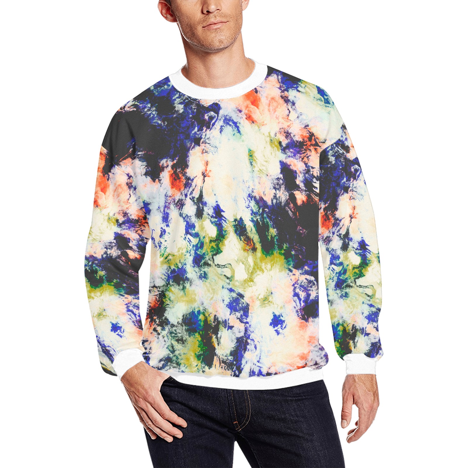 Modern watercolor colorful marbling All Over Print Crewneck Sweatshirt for Men (Model H18)