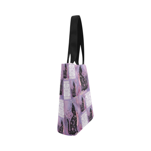 Purple Cosmic Cats Patchwork Pattern Canvas Tote Bag (Model 1657)