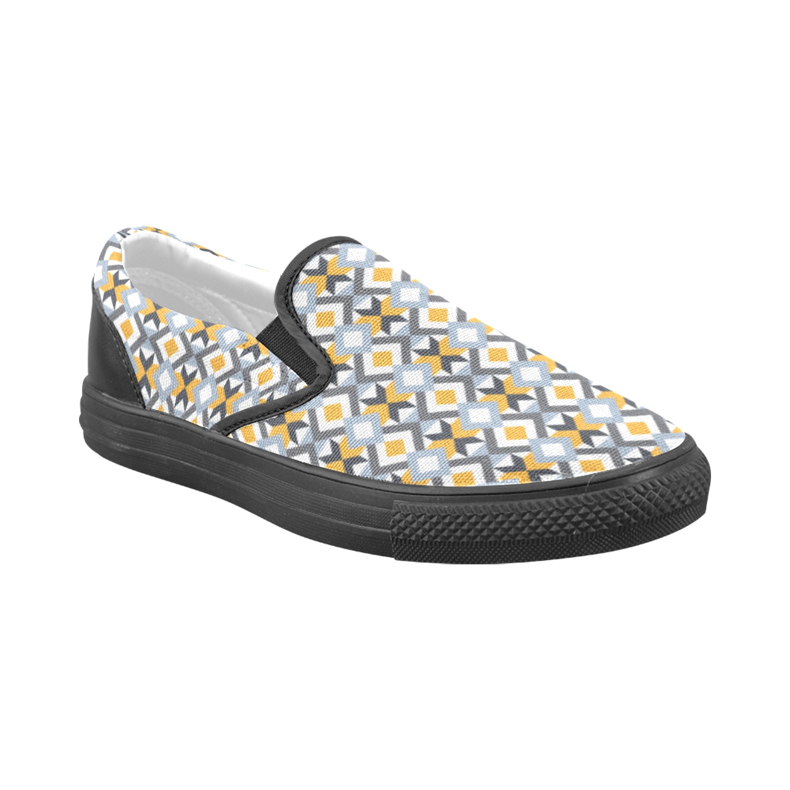 Retro Angles Abstract Geometric Pattern Men's Unusual Slip-on Canvas Shoes (Model 019)