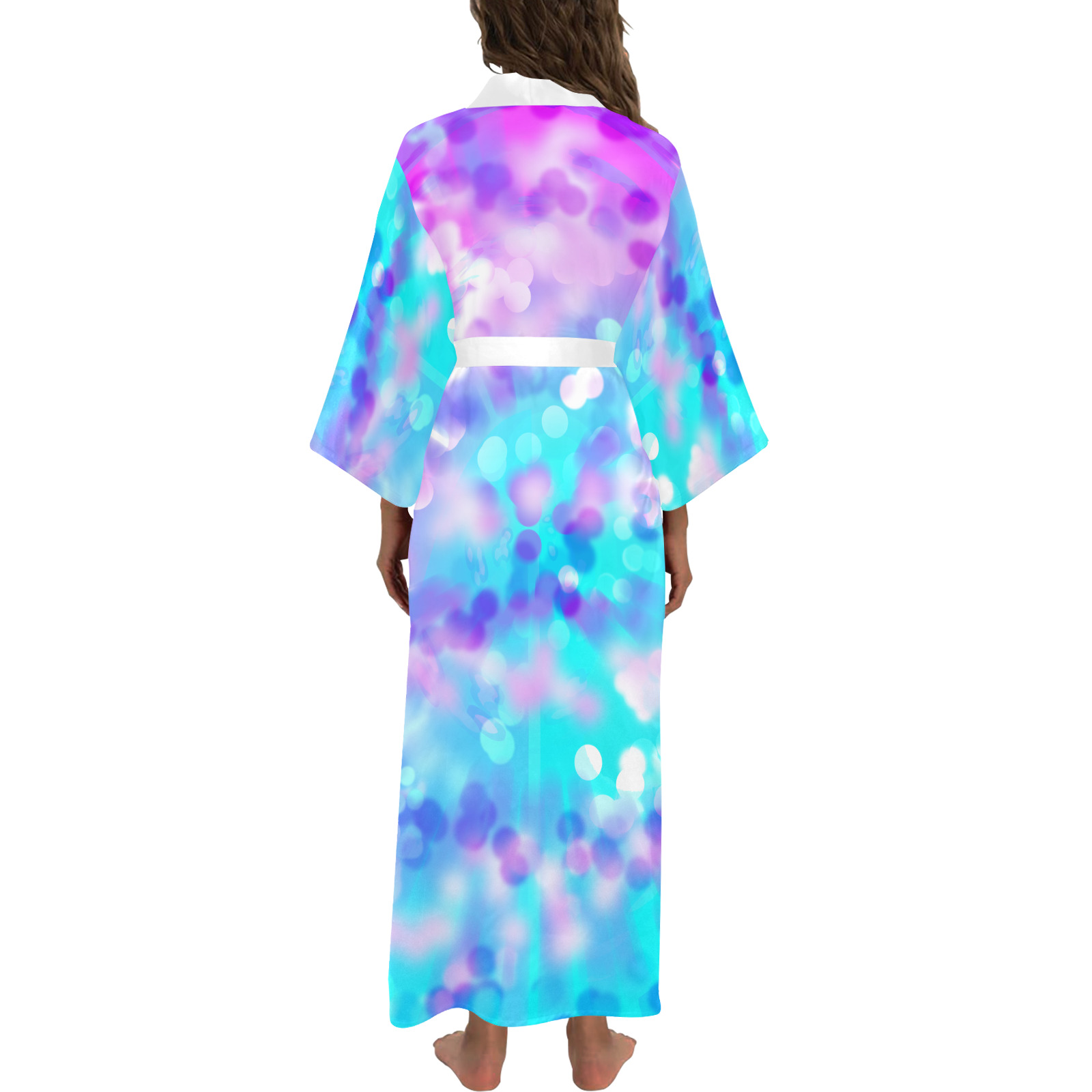 Purple And Blue Bokeh 7518 Long Kimono Robe