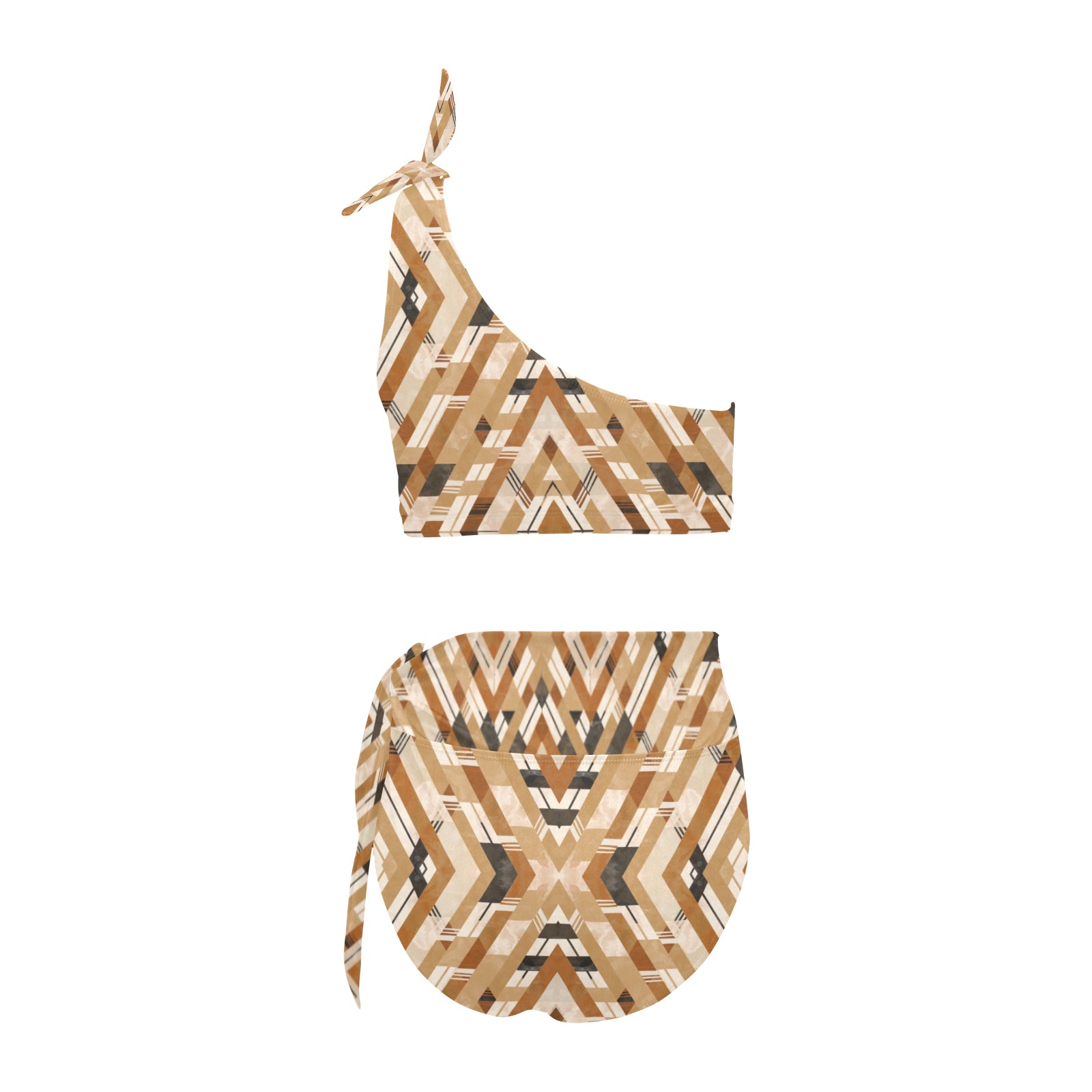 Mosaic Bohemian Striped 06MP High Waisted One Shoulder Bikini Set (Model S16)