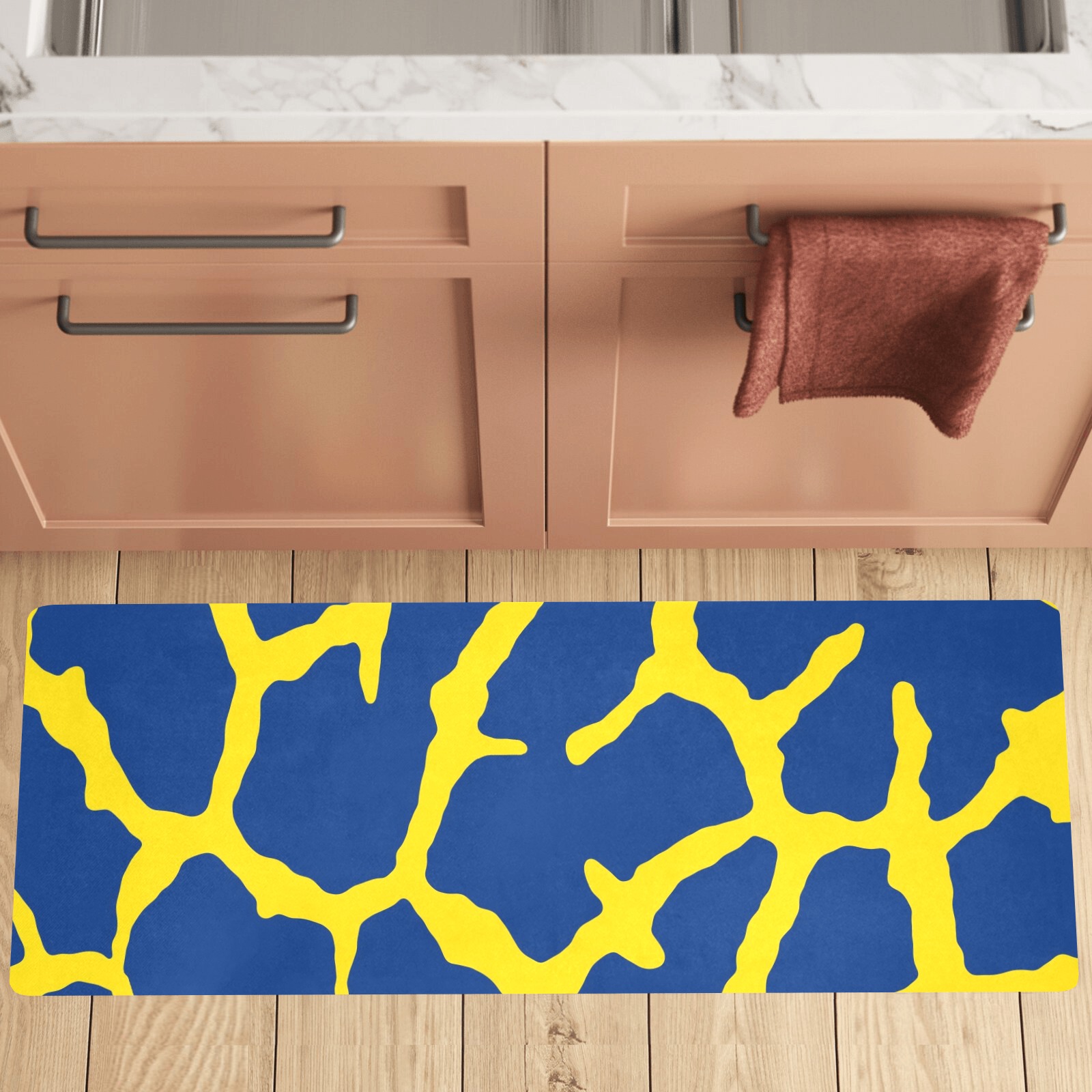 Giraffe Print Navy Yellow Kitchen Mat 48"x17"