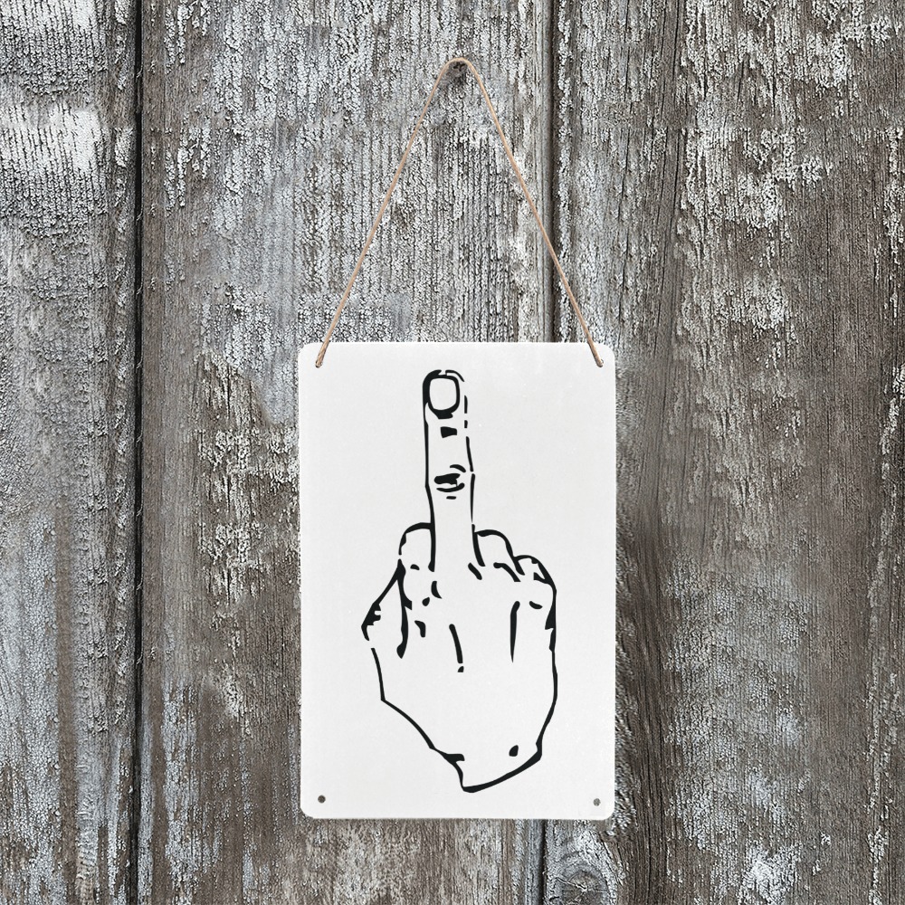 Adult humor. Just a middle finger of black color. Metal Tin Sign 8"x12"