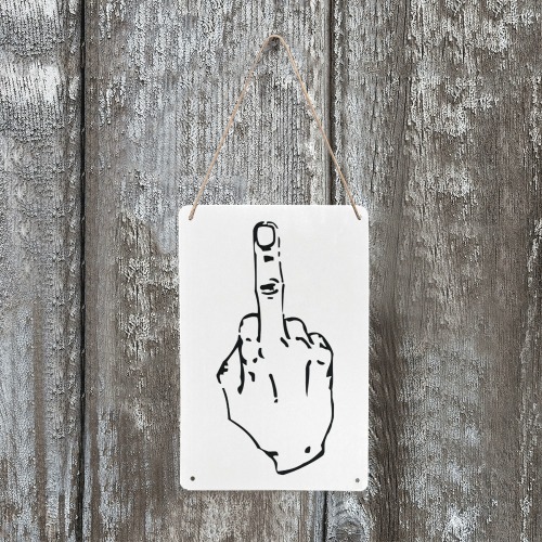 Adult humor. Just a middle finger of black color. Metal Tin Sign 8"x12"