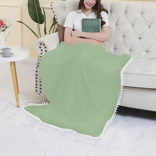 Fair Green Pom Pom Fringe Blanket 40"x50"