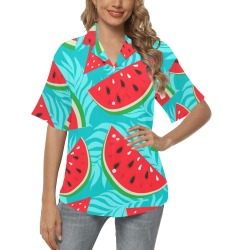 Wonderful Watermelon All Over Print Hawaiian Shirt for Women (Model T58)