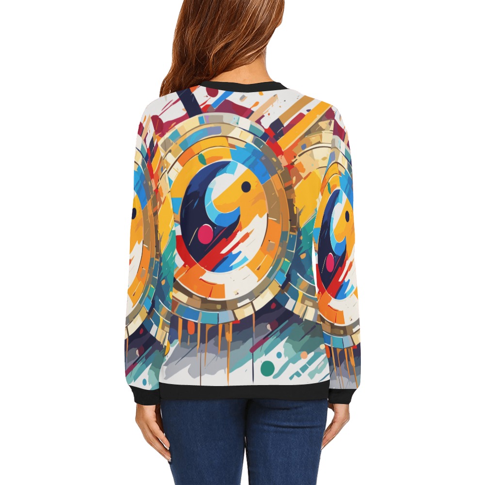 Cryptocurrency coins of virtual gold abstract art All Over Print Crewneck Sweatshirt for Women (Model H18)