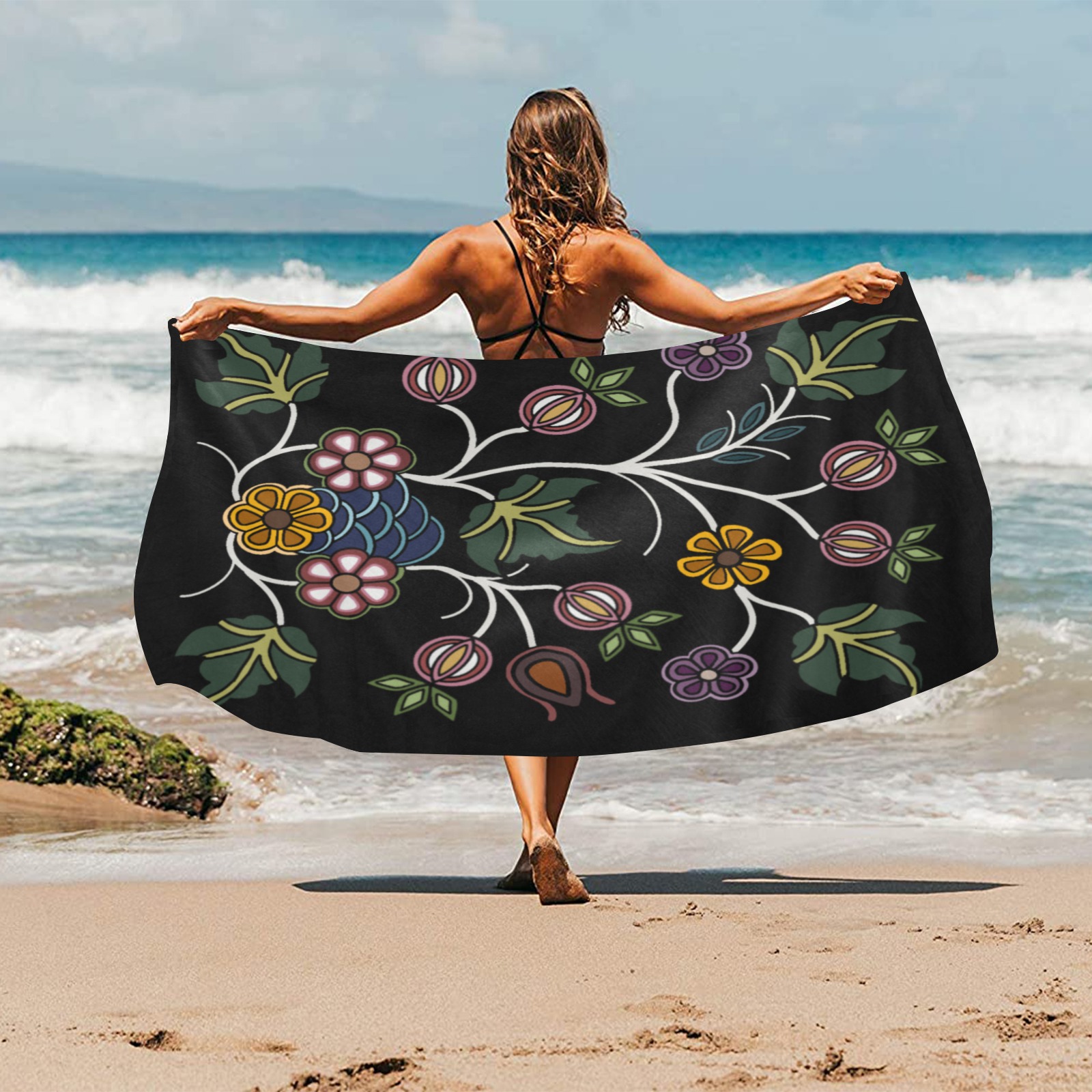 floral ojibwe Beach Towel 32"x 71"