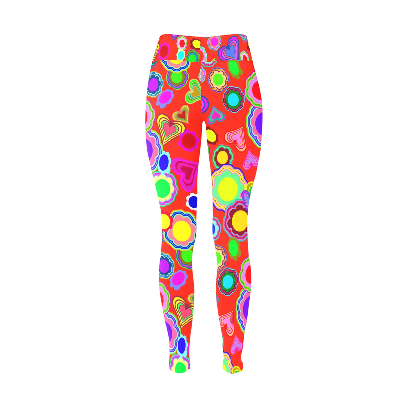 Groovy Hearts and Flowers Red Women's Big Size Workout Leggings (Model L43)