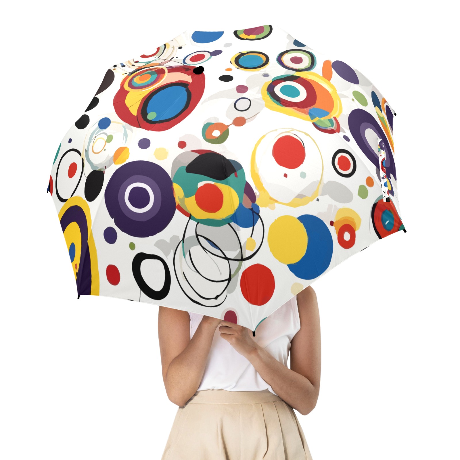 Colorful round shapes on white background art. Semi-Automatic Foldable Umbrella (Model U12)