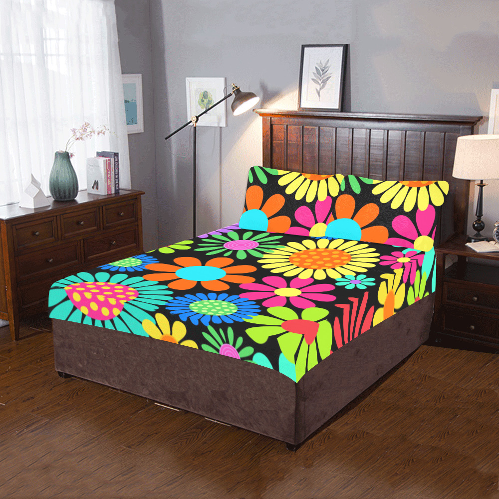 Retro Daisy Flower Power Sixties Hippy Pattern 3-Piece Bedding Set