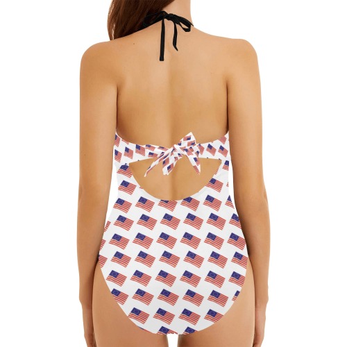 Besty Ross American Flags Backless Hollow Out Bow Tie Swimsuit (Model S17)