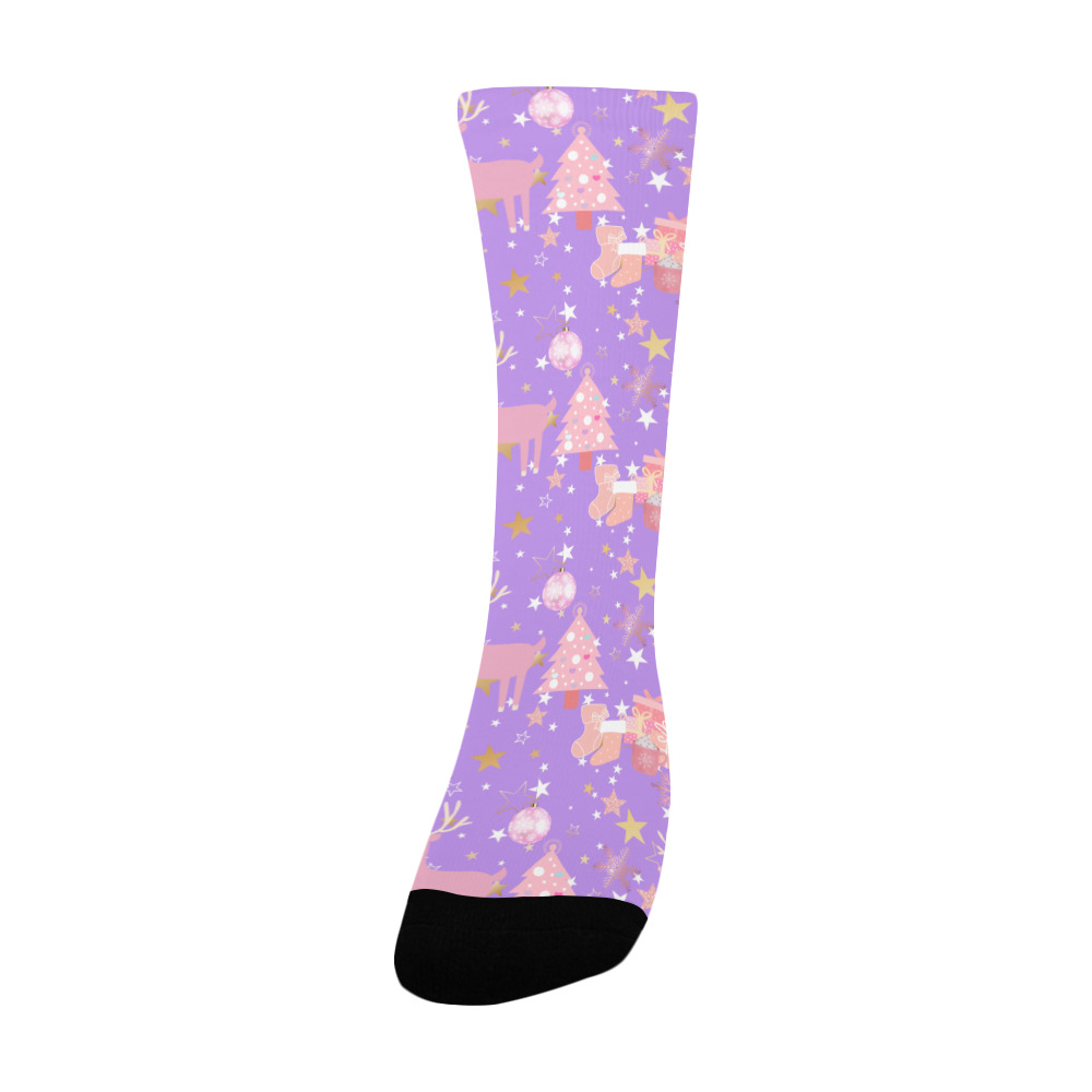 Pink and Purple and Gold Christmas Design Women's Custom Socks