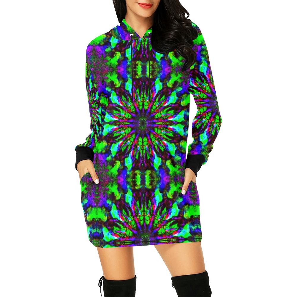 Psychedelics All Over Print Hoodie Mini Dress (Model H27)