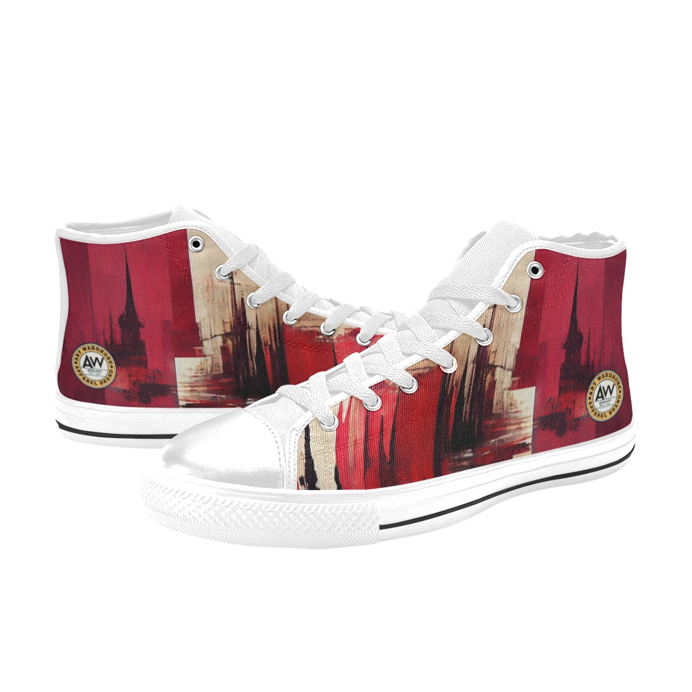 graffiti buildings red and cream 1 Men’s Classic High Top Canvas Shoes (Model 017)