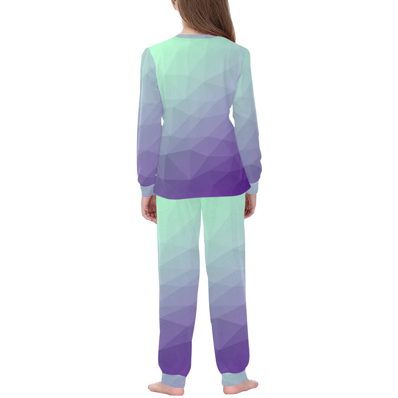 Purple green ombre gradient geometric mesh pattern Kids' All Over Print Pajama Set