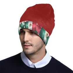 Mexican Flags with Red All Over Print Beanie for Adults