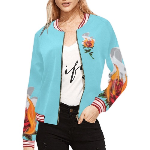 Womans Aromatherapy Apparel Light Blue Bomber Jacket All Over Print Bomber Jacket for Women (Model H21)