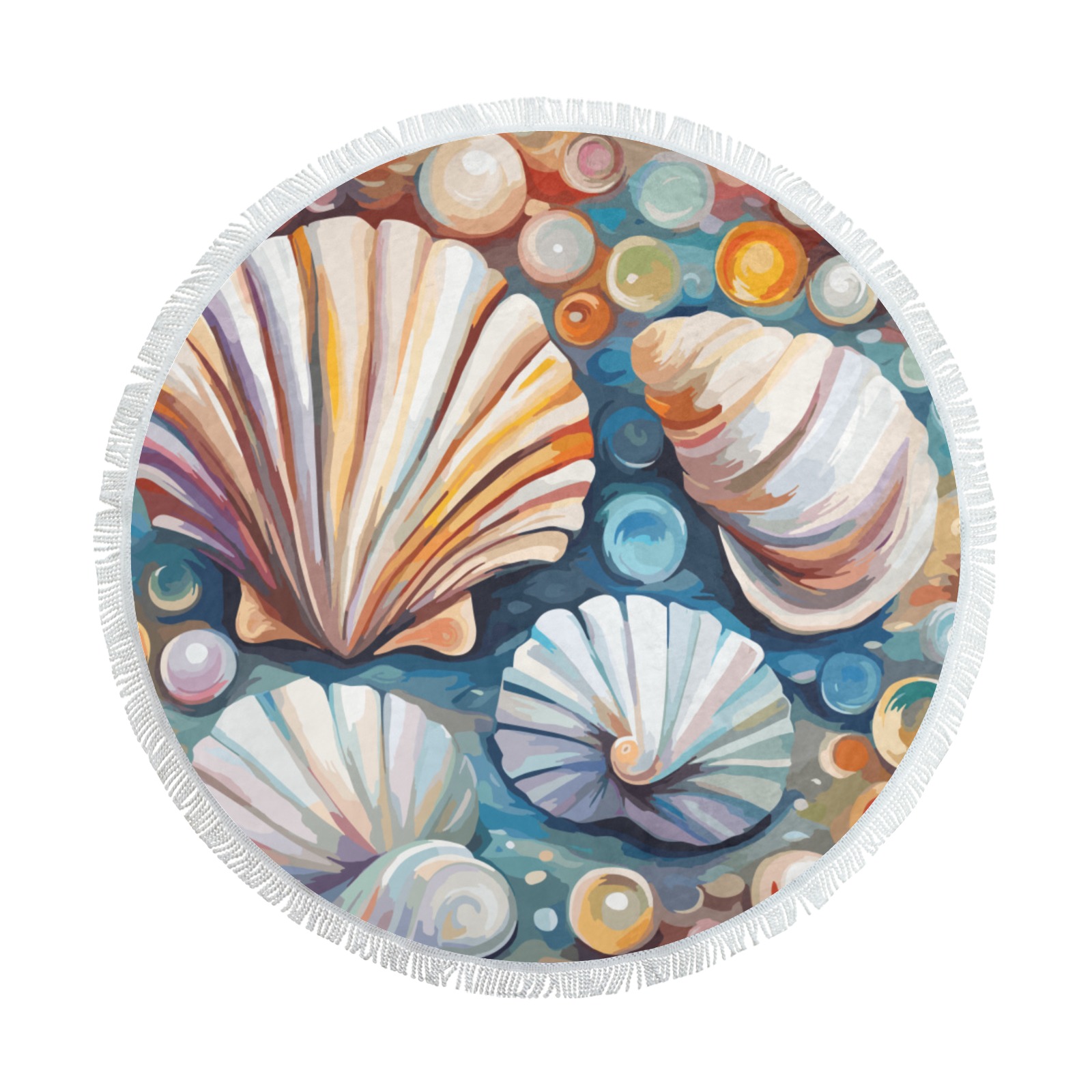 Fantasy shells, conches, pearls, colorful art. Circular Beach Shawl Towel 59"x 59"