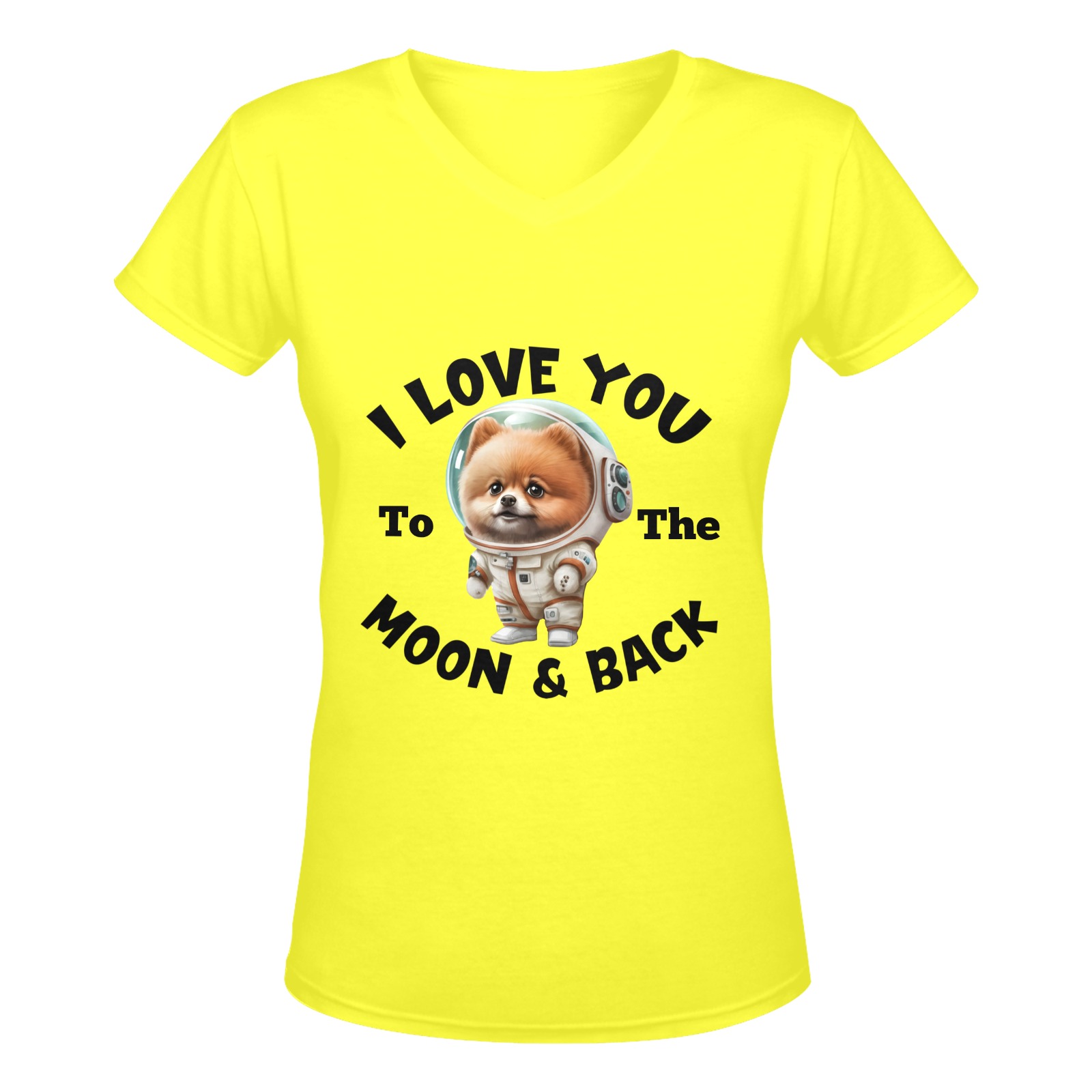 Pomeranian Love You To The Moon & Back (Y) Women's Deep V-neck T-shirt (Model T19)