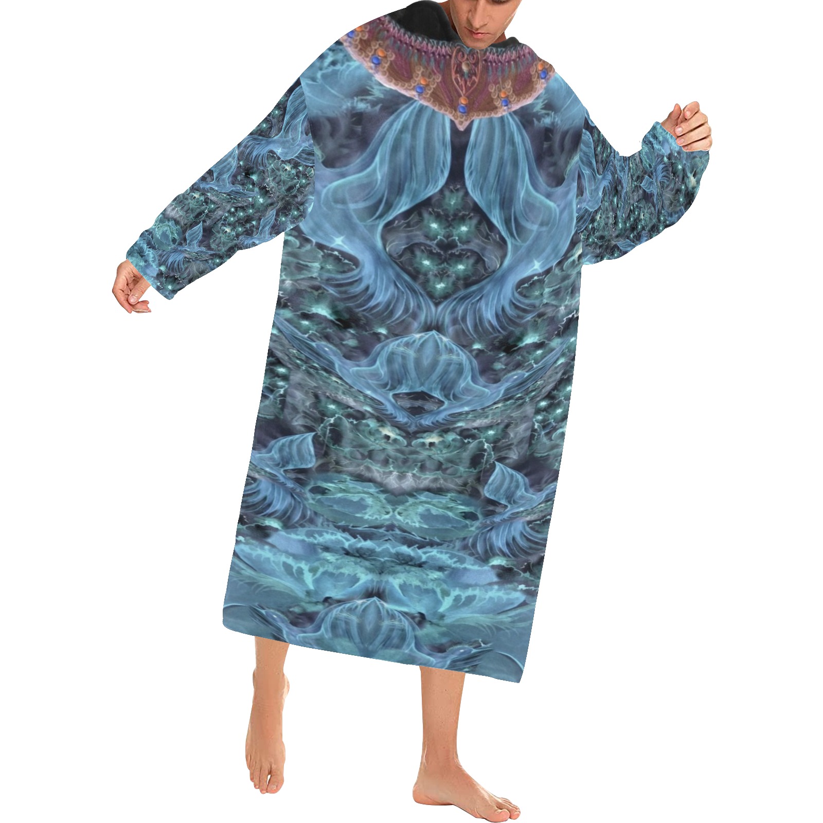 Nidhi Decembre 2014- pattern-5-2 neck back Blanket Robe with Sleeves for Adults
