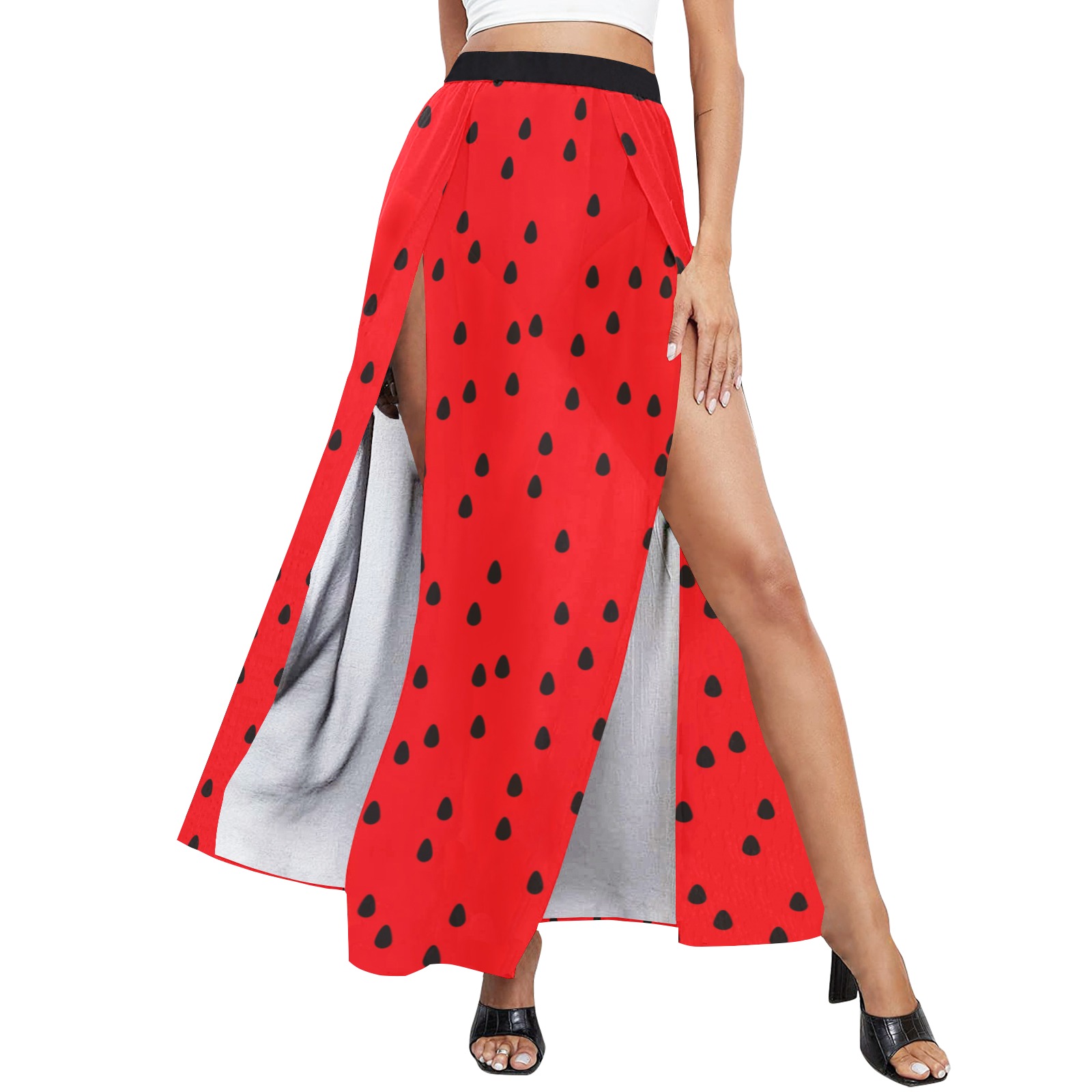 Watermelon High Slit Long Beach Dress (Model S40)