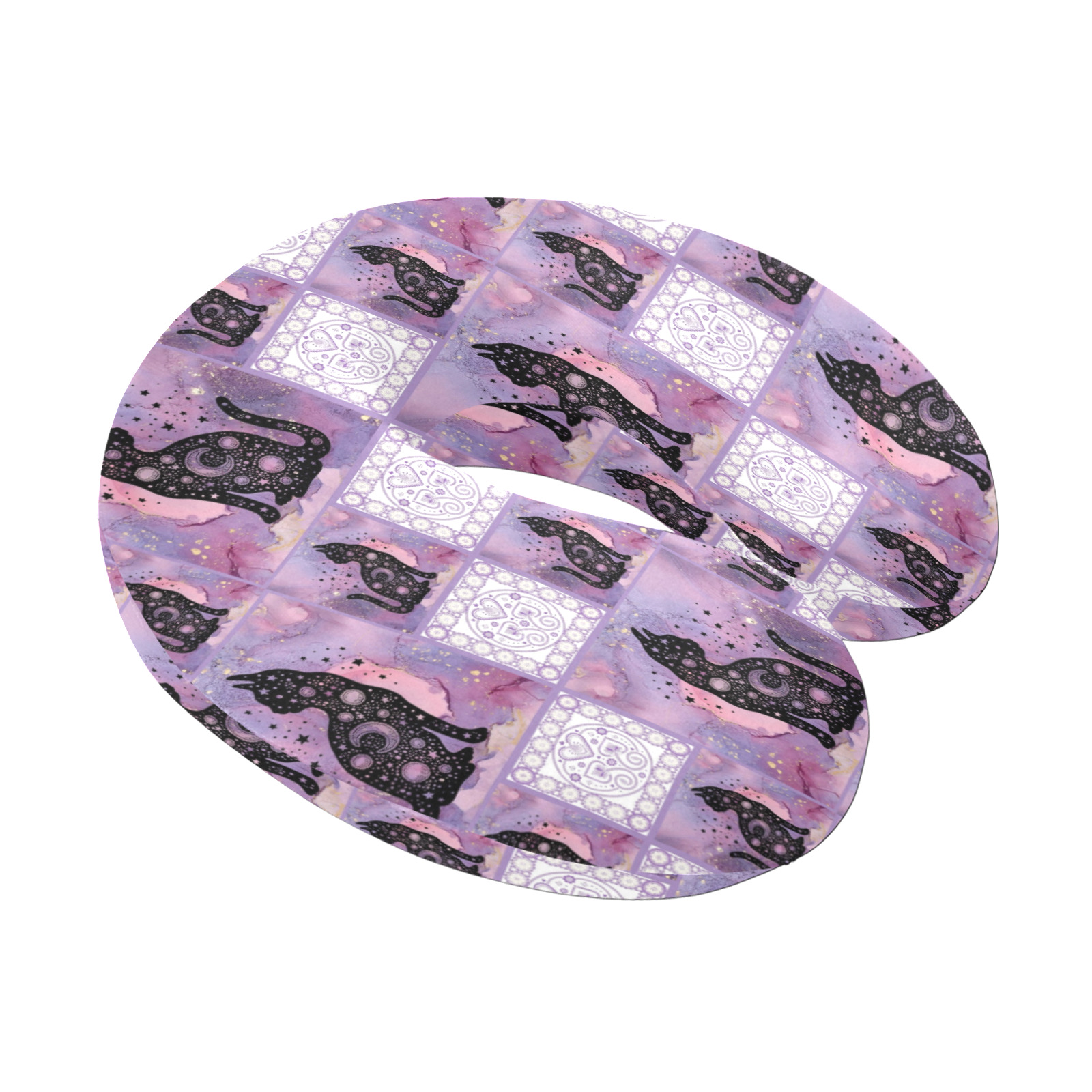 Purple Cosmic Cats Patchwork Pattern U-Shape Travel Pillow