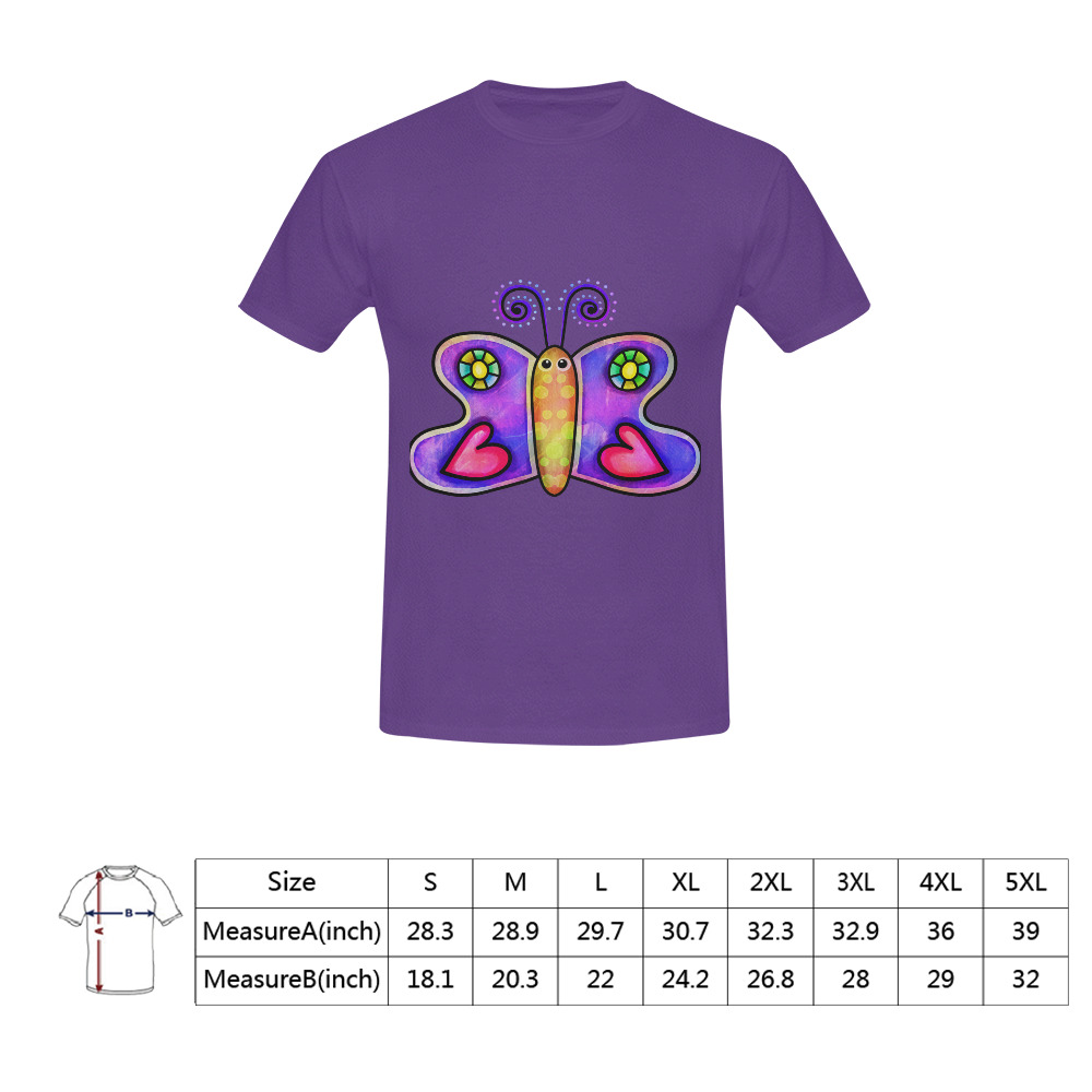 Lilac Watercolor Butterfly Doodle Cartoon Men's T-Shirt in USA Size (Front Printing Only)