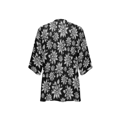 Creekside Floret pattern black Women's Kimono Chiffon Cover Ups (Model H51)