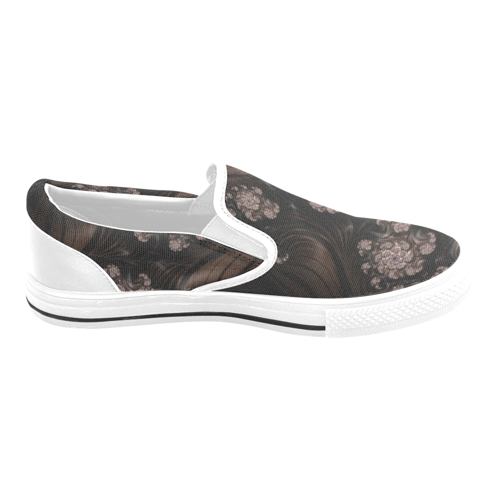 Blossoms and Dark Chocolate Swirls Fractal Abstract Slip-on Canvas Shoes for Kid (Model 019)
