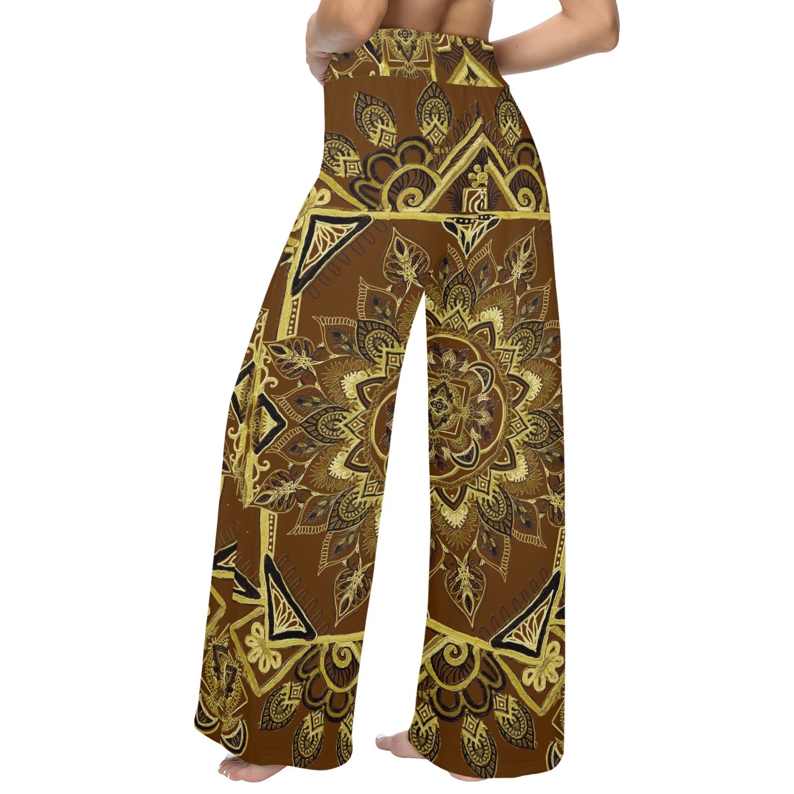 gamba dark gold Women's Wide Leg Lounge Pants (Model L77)