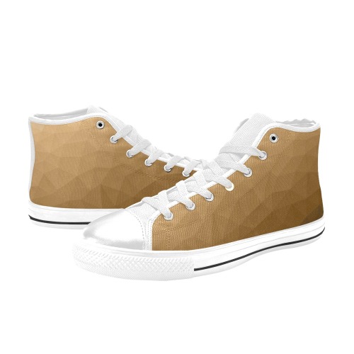Brown gradient geometric mesh pattern Men’s Classic High Top Canvas Shoes (Model 017)
