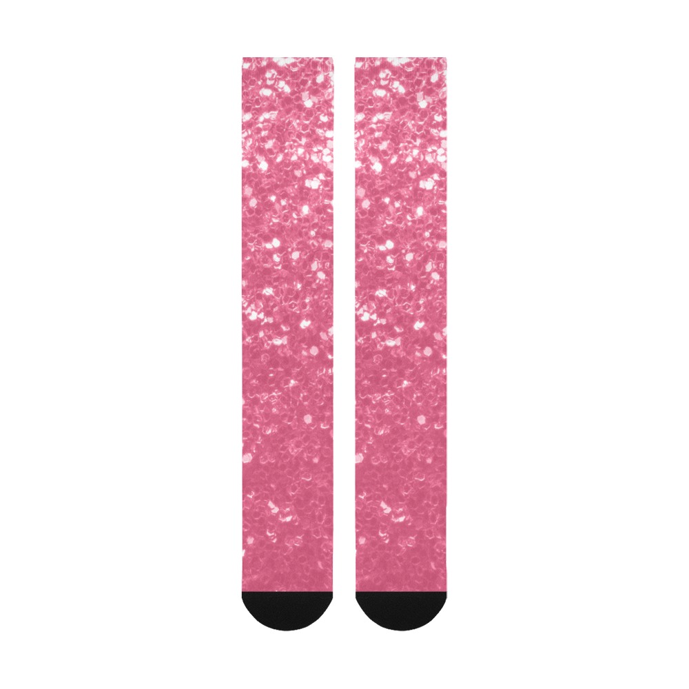 Magenta light pink red faux sparkles glitter Over-The-Calf Socks