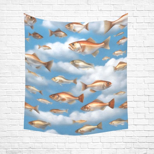 Raining Fish Cotton Linen Wall Tapestry 51"x 60"