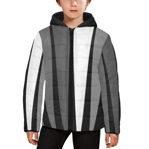 Silver Gray Black White Kids' Padded Hooded Jacket (Model H45)