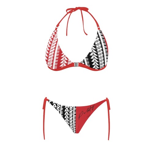 ASF Red/Black swimsuit Buckle Front Halter Bikini Swimsuit (Model S08)