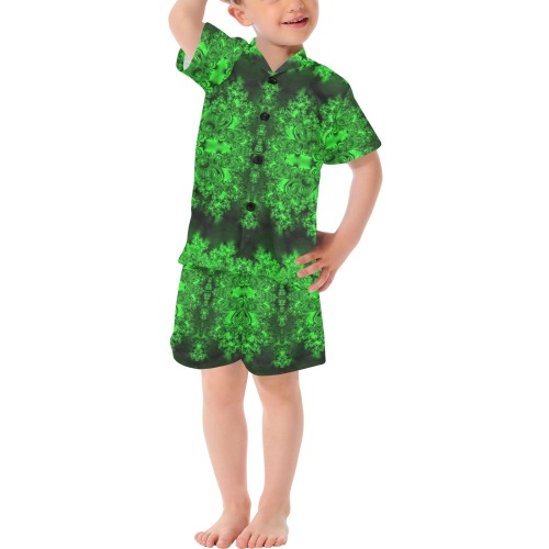 Frost on the Evergreens Fractal Little Boys' V-Neck Short Pajama Set