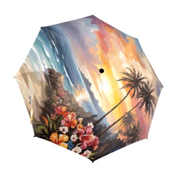 Sunset over the tropical island. Palms, flowers. Semi-Automatic Foldable Umbrella (Model U12)